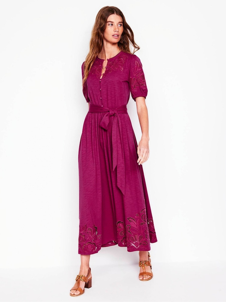 Boden Purple Cutwork Detail Midi Dress - Image 2 of 5