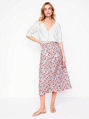Boden Pink Doublecloth Smocked Midi 100% Cotton Skirt - Image 1 of 5