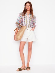 Boden White 100% Cotton Cut Off Denim Shorts - Image 3 of 6