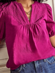 Boden Purple Dolly Broderie 100% Cotton Top - Image 2 of 5