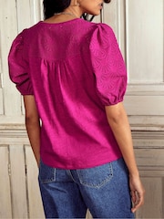Boden Purple Dolly Broderie 100% Cotton Top - Image 3 of 5