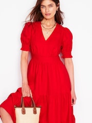 Boden Red Anna 100% Linen Tiered Midi Dress - Image 1 of 6