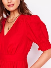 Boden Red Anna 100% Linen Tiered Midi Dress - Image 4 of 6
