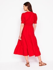 Boden Red Anna 100% Linen Tiered Midi Dress - Image 5 of 6