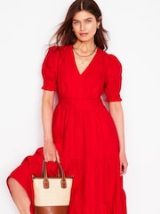 Boden Red Anna 100% Linen Tiered Midi Dress - Image 6 of 6