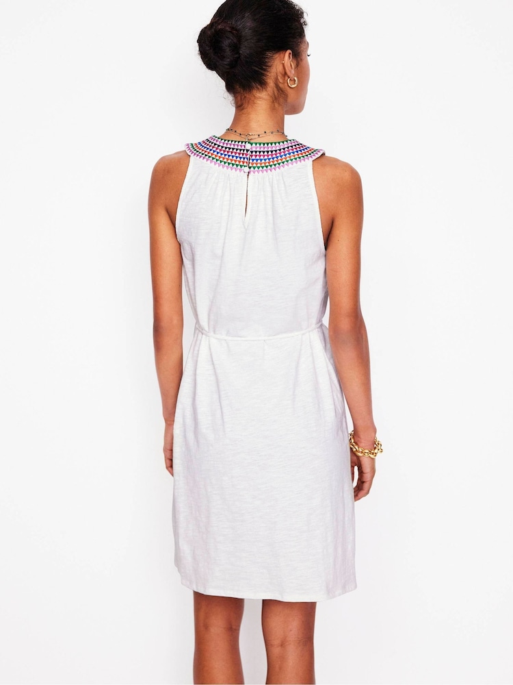 Boden White Eleni Embroidered Short 100% Cotton Dress - Image 2 of 5