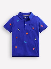 Boden Blue Embroidered Slub 100% Cotton Polo Shirt - Image 1 of 3