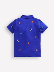 Boden Blue Embroidered Slub 100% Cotton Polo Shirt - Image 2 of 3