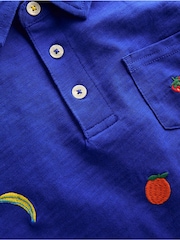 Boden Blue Embroidered Slub 100% Cotton Polo Shirt - Image 3 of 3