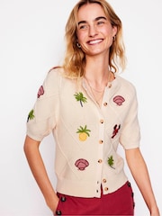 Boden Ivory Embroidered T-Shirt 100% Cotton Cardigan - Image 2 of 7