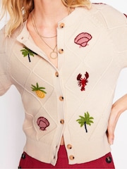 Boden Ivory Embroidered T-Shirt 100% Cotton Cardigan - Image 3 of 7