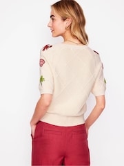 Boden Ivory Embroidered T-Shirt 100% Cotton Cardigan - Image 4 of 7