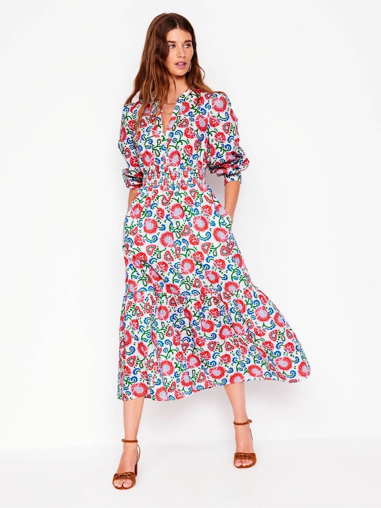 Boden Multi Elena Tiered Midi 100% Cotton Dress - Image 2 of 5