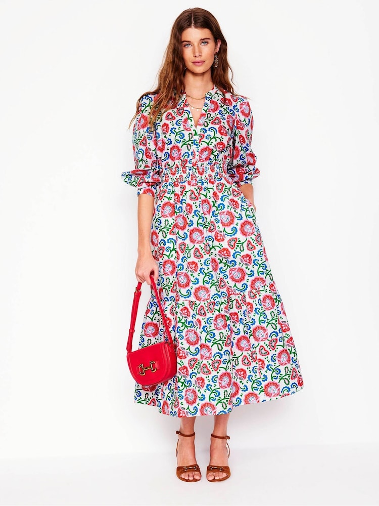 Boden Multi Elena Tiered Midi 100% Cotton Dress - Image 5 of 5