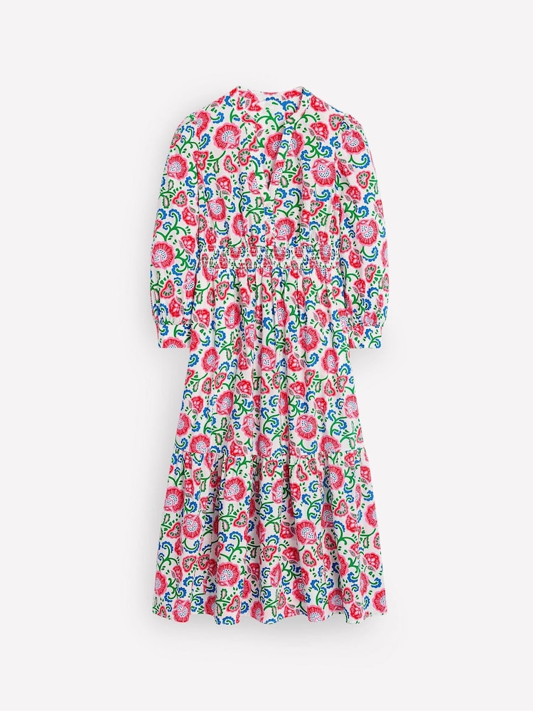 Boden Multi Elena Tiered Midi 100% Cotton Dress - Image 6 of 6
