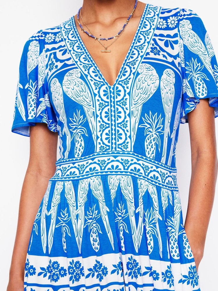 chinese dress ladies Ellie Flutter Maxi Tea Dress-Blue, Decorative Dandelion