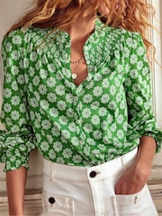 Boden Green Fay Smocked Jersey Shirt - Image 2 of 5