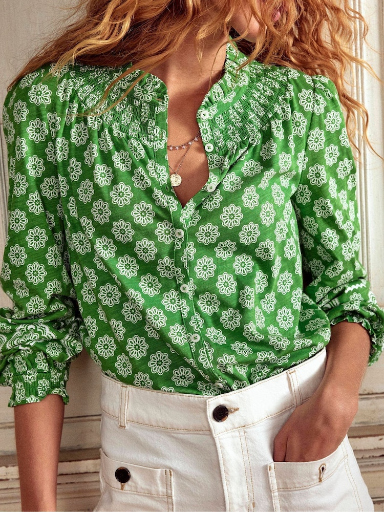 Boden Green Fay Smocked Jersey Shirt - Image 2 of 5
