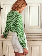 Boden Green Fay Smocked Jersey Shirt - Image 3 of 5