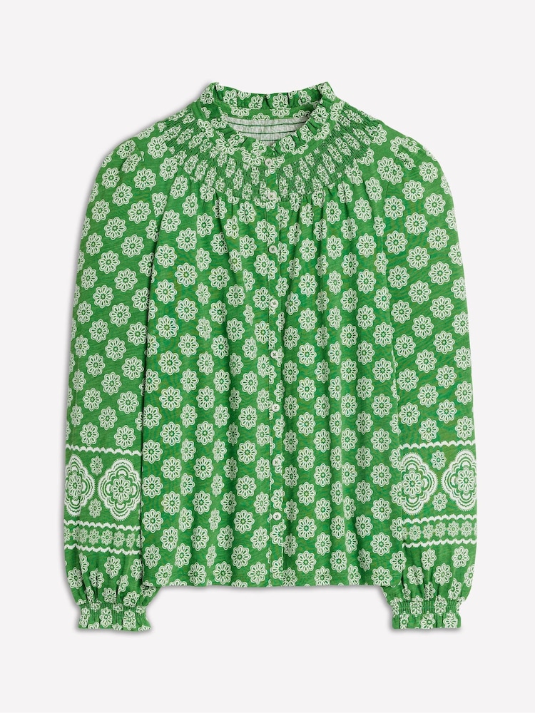 Boden Green Fay Smocked Jersey Shirt - Image 5 of 5