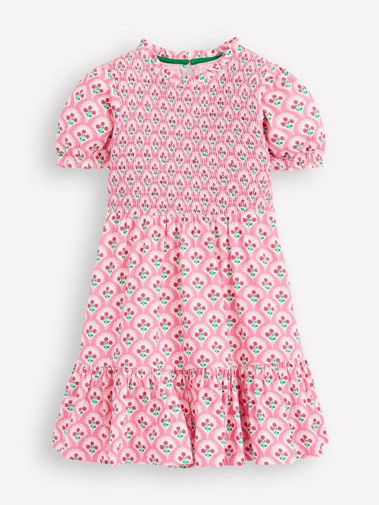 Boden Pink Aurora Shirred Twirly 100% Cotton Dress - Image 1 of 3 Boden Pink Aurora Shirred Twirly 100% Cotton Dress - Image 1 of 3