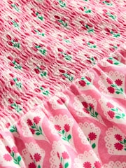 Boden Pink Aurora Shirred Twirly 100% Cotton Dress - Image 3 of 3