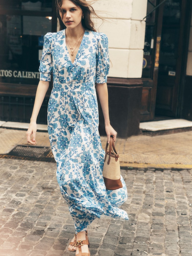 Boden Blue Bella Puff Sleeve Maxi 100% Cotton Dress - Image 1 of 7