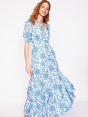 Boden Blue Bella Puff Sleeve Maxi 100% Cotton Dress - Image 2 of 7