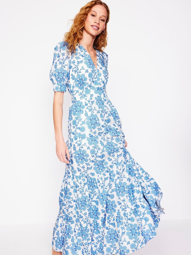 Boden Blue Bella Puff Sleeve Maxi 100% Cotton Dress - Image 2 of 7 Boden Blue Bella Puff Sleeve Maxi 100% Cotton Dress - Image 2 of 7