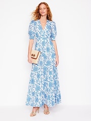 Boden Blue Bella Puff Sleeve Maxi 100% Cotton Dress - Image 6 of 7