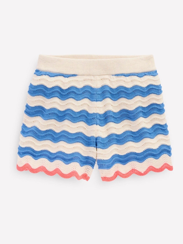 Boden Blue Fun Knitted 100% Cotton Shorts - Image 2 of 4