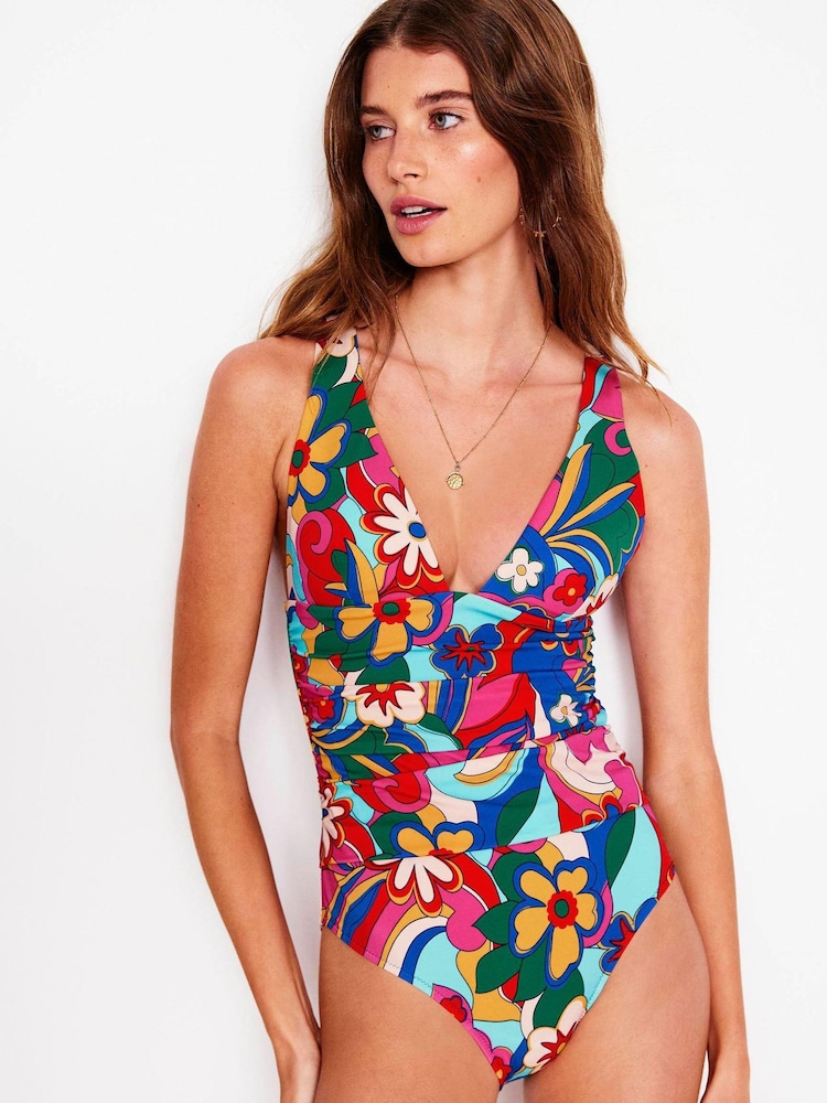 Boden Multi Mykonos Deep V Swimsuit - Image 1 of 7 Boden Multi Mykonos Deep V Swimsuit - Image 1 of 7
