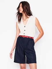 Boden Blue Pleat 100% Linen Wide Leg Shorts - Image 1 of 5