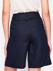 Boden Blue Pleat 100% Linen Wide Leg Shorts - Image 3 of 5