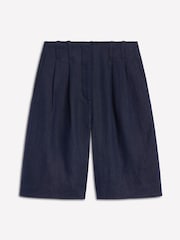 Boden Blue Pleat 100% Linen Wide Leg Shorts - Image 5 of 5