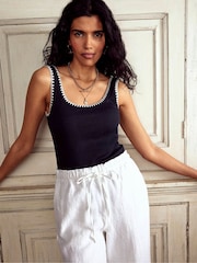 Boden Blue 100% Cotton Crochet Trim Scoop Neck Vest - Image 1 of 5