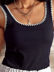 Boden Blue 100% Cotton Crochet Trim Scoop Neck Vest - Image 2 of 5
