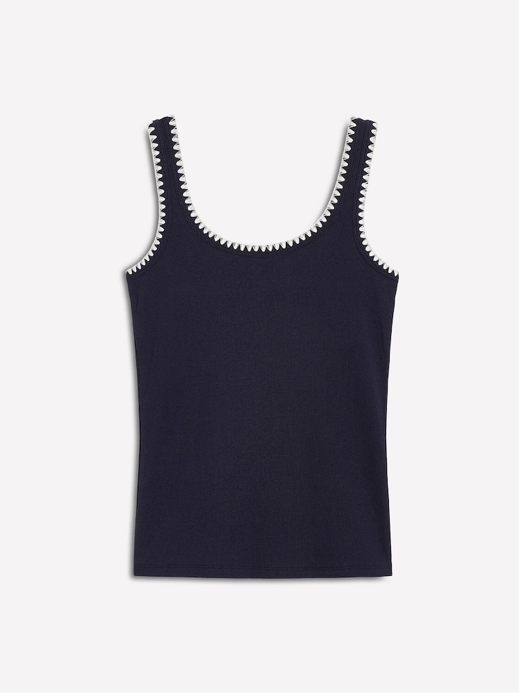Boden Blue 100% Cotton Crochet Trim Scoop Neck Vest - Image 5 of 5