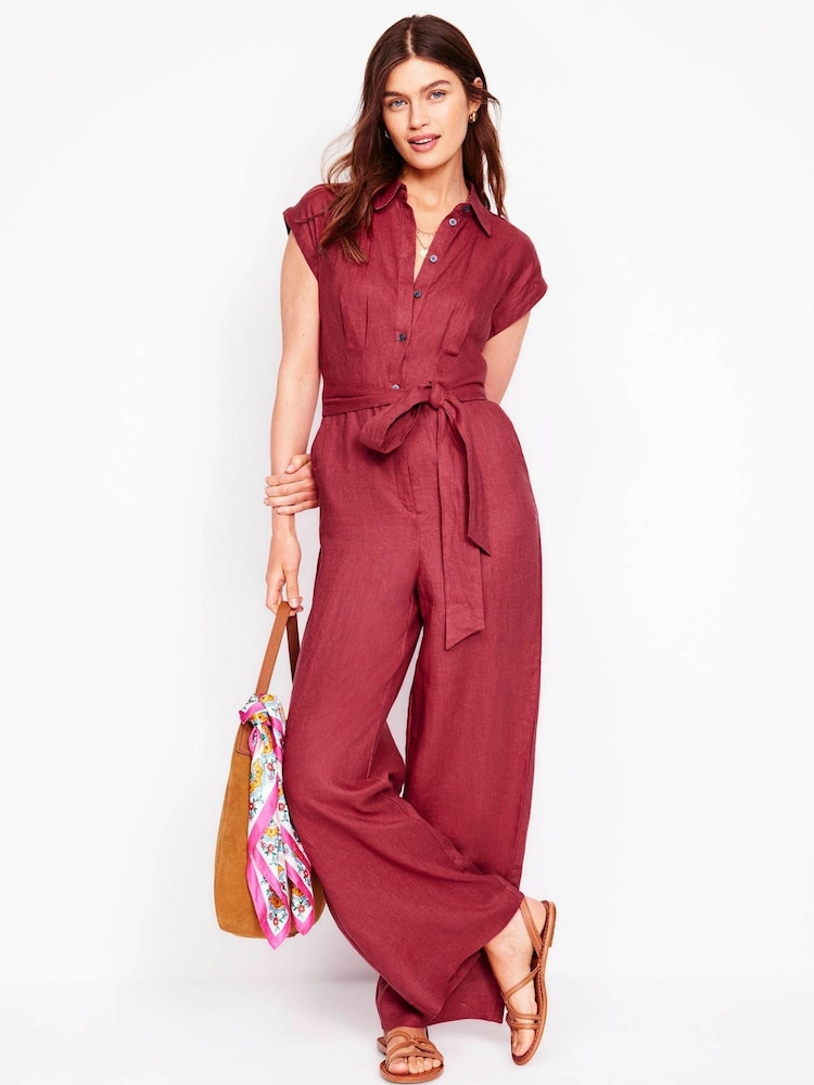 Boden Red Colette 100% Linen Jumpsuit - Image 1 of 5