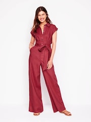 Boden Red Colette 100% Linen Jumpsuit - Image 3 of 5