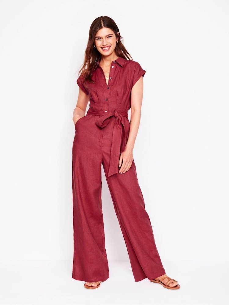 Boden Red Colette 100% Linen Jumpsuit - Image 3 of 5
