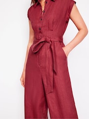 Boden Red Colette 100% Linen Jumpsuit - Image 4 of 5