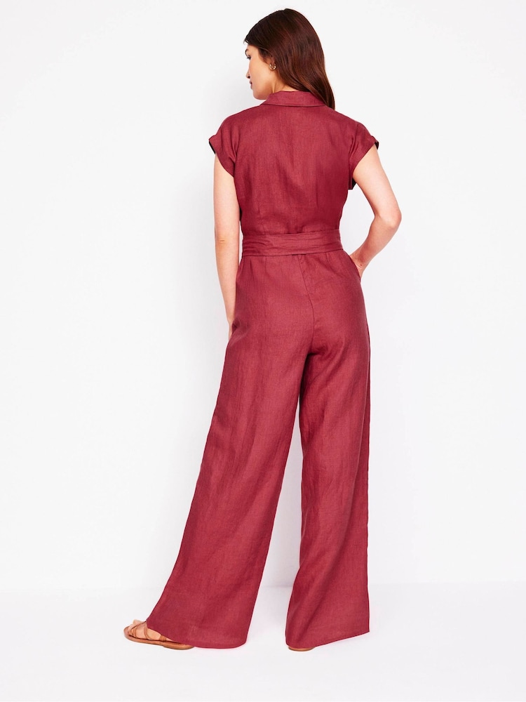 Boden Red Colette 100% Linen Jumpsuit - Image 5 of 5