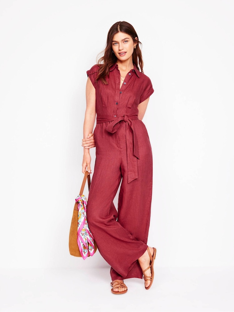 Boden Red Colette 100% Linen Jumpsuit - Image 5 of 5