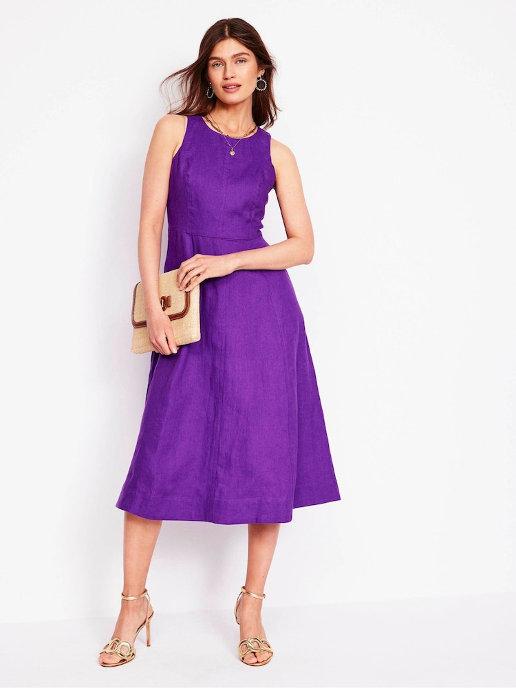 Boden Purple Carla 100% Linen Midi Dress - Image 2 of 6