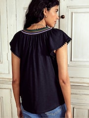 Boden Blue Pom Yoke 100% Cotton Blouses - Image 3 of 5