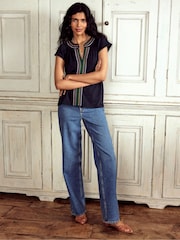 Boden Blue Pom Yoke 100% Cotton Blouses - Image 4 of 5