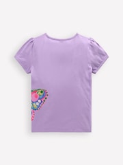 Boden Purple 100% Cotton Puff Sleeve Superstitch Top - Image 2 of 3