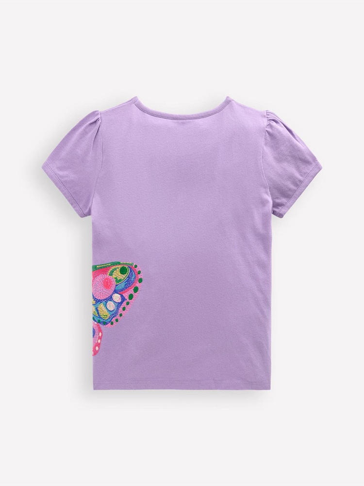 Boden Purple 100% Cotton Puff Sleeve Superstitch Top - Image 2 of 3