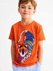 Boden Orange 100% Cotton Chain Stitch T-Shirt - Image 1 of 6